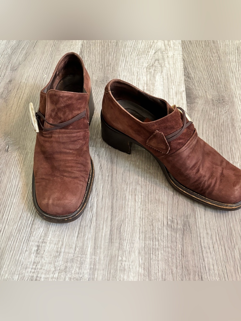 Vintage Goffredo Fantini Brown Suede Square Toe Heeled Loafers – Made in Italy